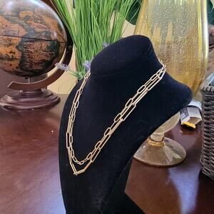 20 Inch Vintage Gold Paperclip Chain Necklace with Layered Link Statement Style